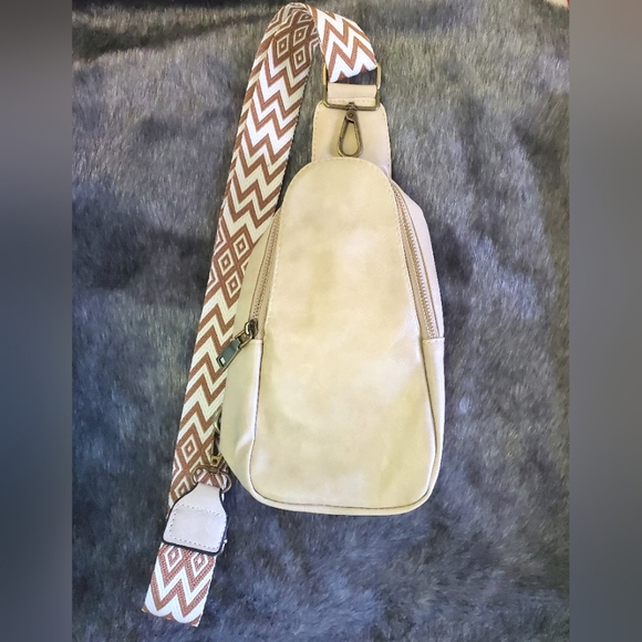 Birdie and Roe Handbags - Cream Guitar Strap Sling Bag *new* Vegan Leather